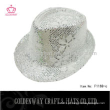 Fashion Silver Sequin Fedora Hat chapéu de festa de carnaval